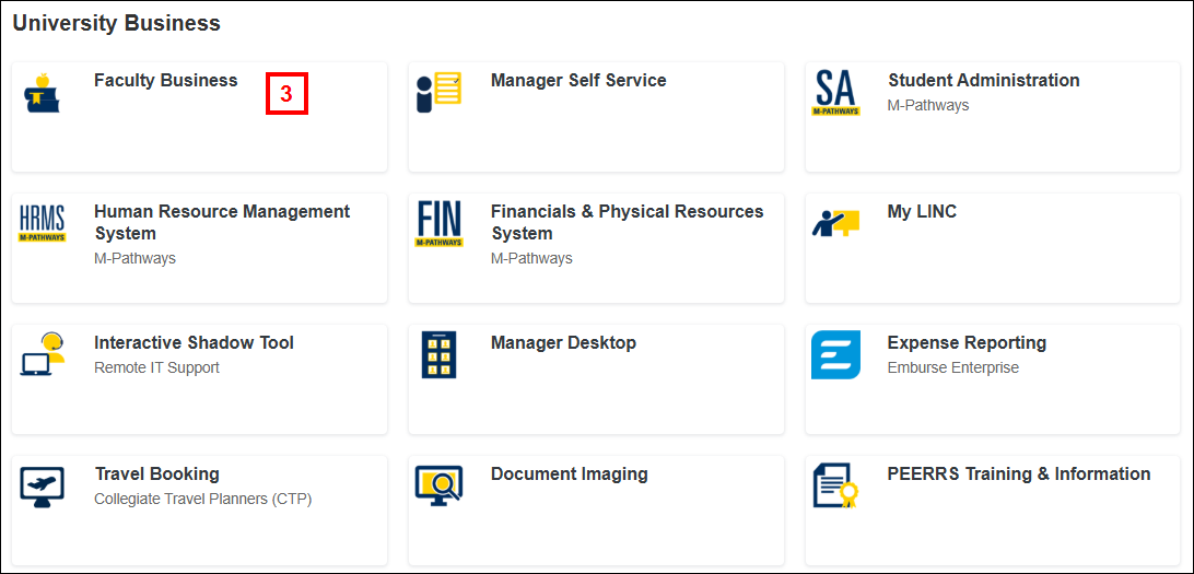 Wolverine Access with Faculty Business link screenshot