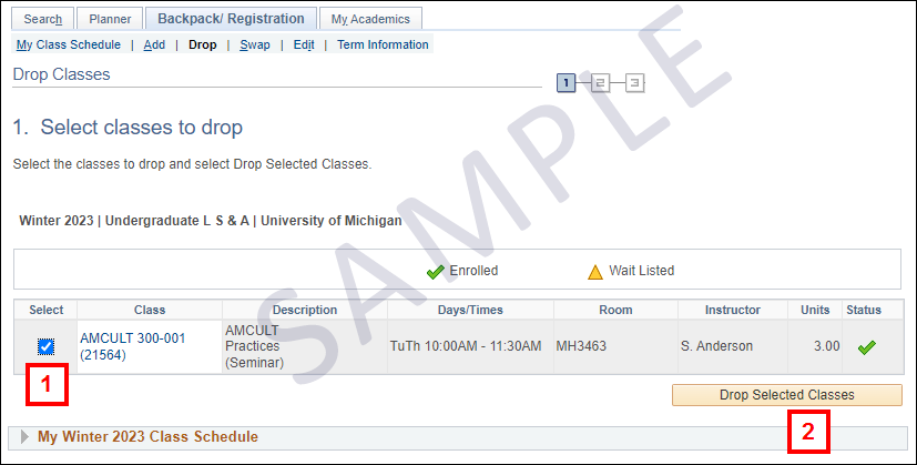 Drop Classes screenshot