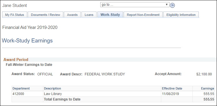 Work-Study Earnings Page