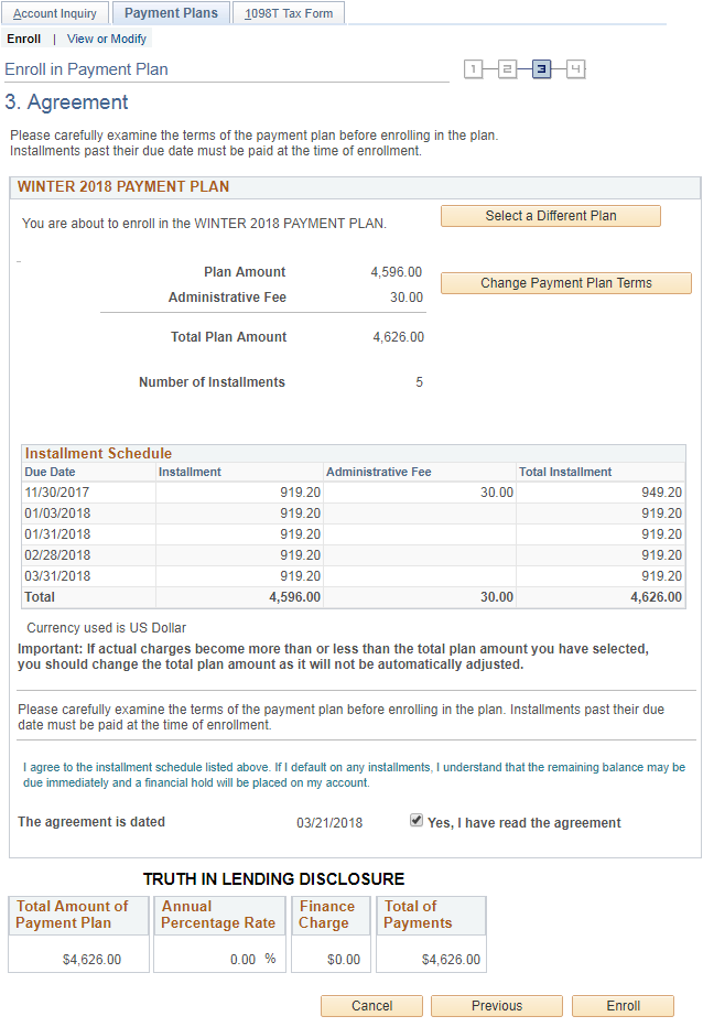 Sample of Payment Plan Agreement page